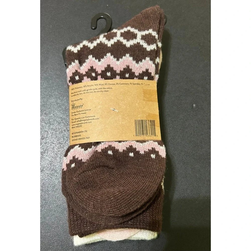 Born Crew Socks Women 4-10 Pink Brown Cashmere Wool Blend 2 Pair Pack NEW Comfy